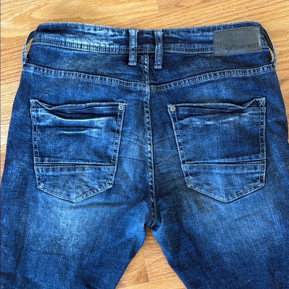 Blue Straight Fit Jeans with Distinctive Stitching